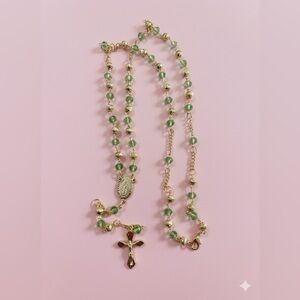 Elegant Green and Gold Beaded Rosary
